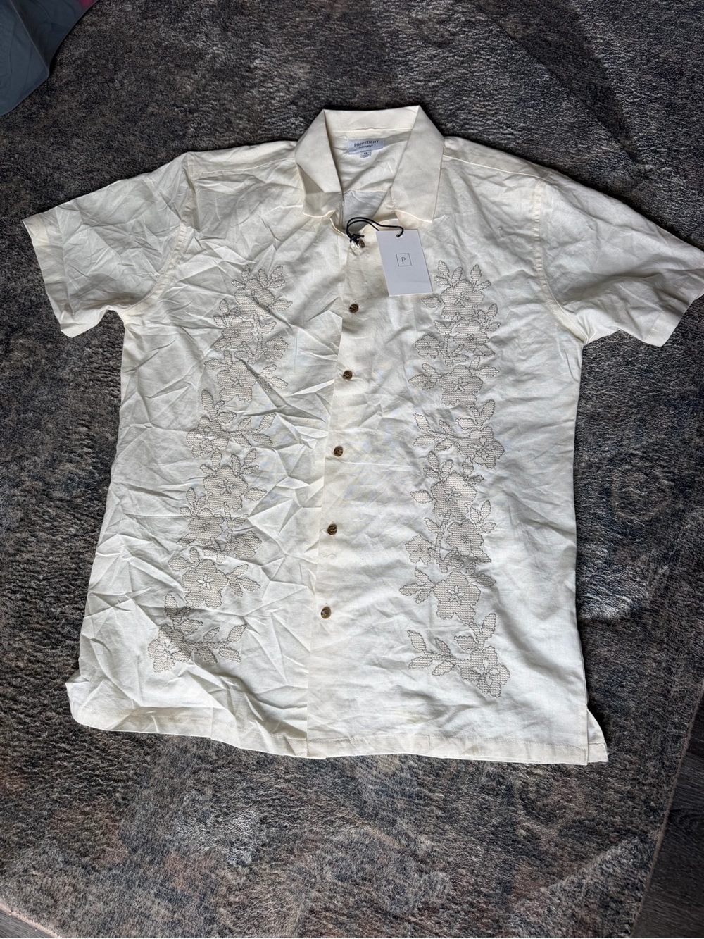 Men's Embroidered Short-Sleeve Shirt - Cream